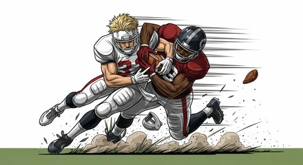 Fototapeta premium American football players tackle in the field motion sport illustration
