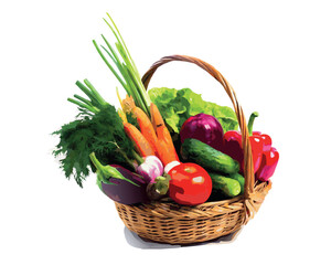 basket with vegetables vector