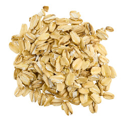 Pile oatmeal flakes isolated on a transparent background. Completely in focus. Full depth of field. Top view. PNG.