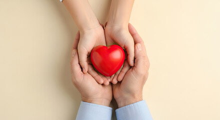 Gentle hands sharing a vibrant red heart symbolizing love care and compassion