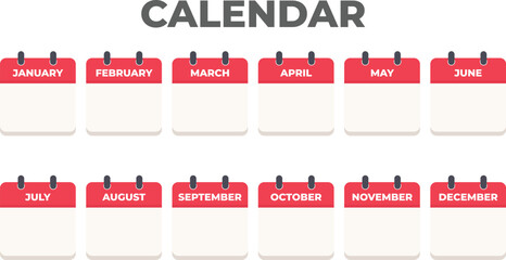 Monthly calendar Icon in flat design style January to December