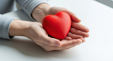 Gentle hands sharing a vibrant red heart symbolizing love care and compassion