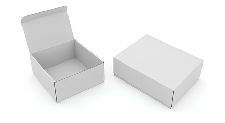 Open and closed cardboard box mockup, realistic 3D packaging on white background
