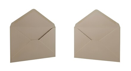 Envelope mockup with open flap, realistic texture and shadow, 3d rendering