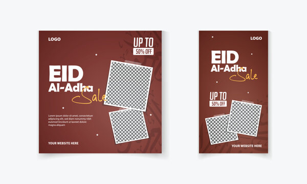 Eid al Adha discount, Eid offers social media post and story template with Arabic calligraphy vector