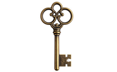 Antique Brass Key with Intricate Victorian Design, isolated on a transparent background