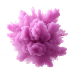 Vibrant pink smoke or cloud explosion in a dynamic and artistic formation, white isolated background.