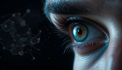 zoom in shot close up of human male eye. transition zoom to infinity black.