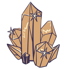 Golden vector crystal. Fashionable symbol of witchcraft, gemstone. Item for spell. Astrology, esoteric, spiritual symbol. Occult concept of Wicca, magic crystal.