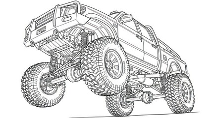 Off-road vehicle with suspension illustration on white background