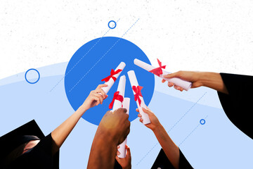 Trend artwork collage template composite sketch of crowd hands up showing document success bachelor...