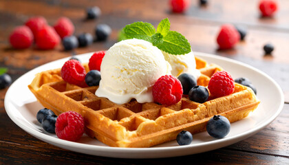 Delicious vanilla ice cream with fresh berries, a sweet and tasty dessert