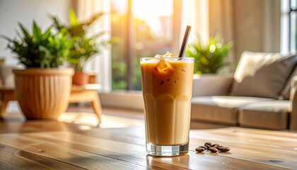 Delicious fresh breakfast with coffee, orange juice, and croissant