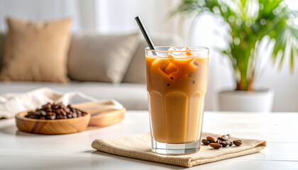 Delicious fresh breakfast with coffee, orange juice, and croissant