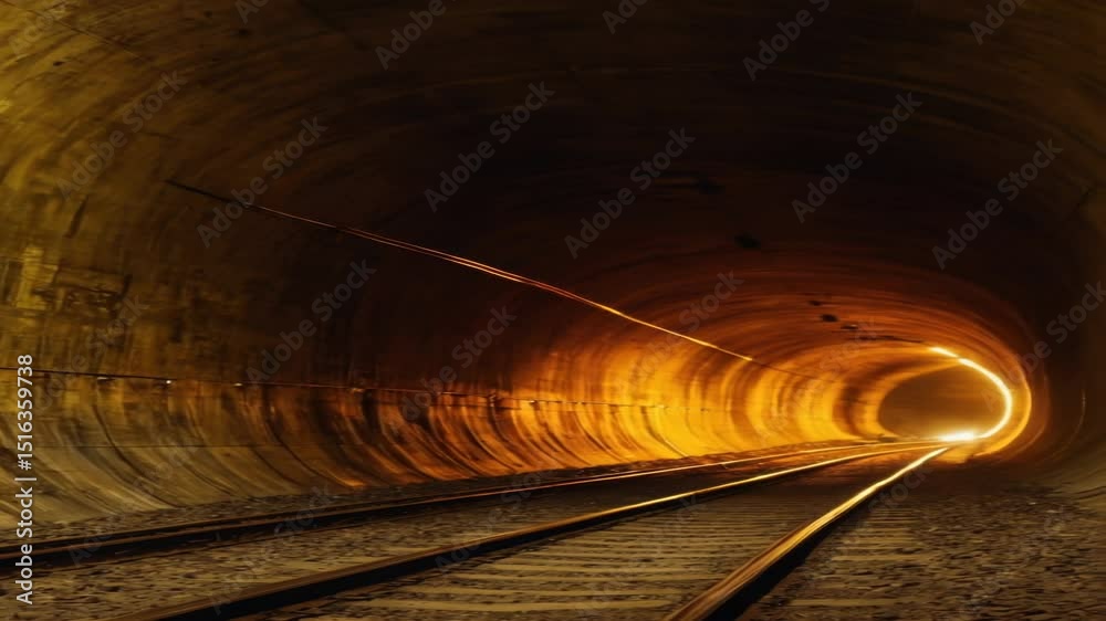 Poster a train moving through a tunnel, a common scene in transportation infrastructure
