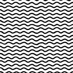 Seamless pattern with black wavy brush lines on a white background. Hand-drawn texture with bold, abstract stripe effect. Perfect for packaging, posters, or fabric. Drag to swatches panel to use