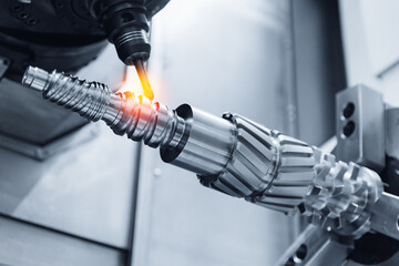 High precision cnc milling machine in action with complex metal component