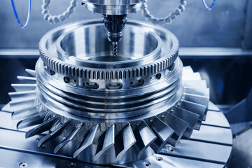 Advanced five axis arm CNC machine milling processing large turbine wheel component