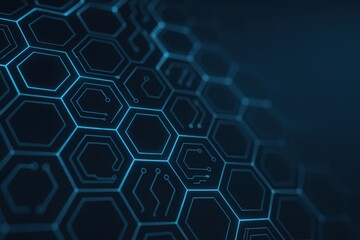 Abstract Technology Background with Hexagonal Shapes and Circuit Patterns in Blue Color