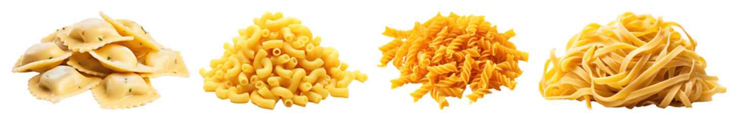 Fototapeta premium PNG Variety of delicious pasta types, element set on transparent background