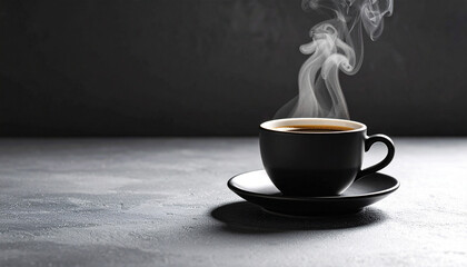 Hot coffee cup on table with steam and aroma