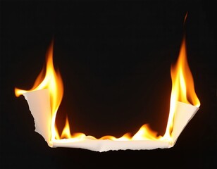 Paper ablaze with flames: captivating spectacle of destruction and light against stark dark backdrop