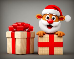Christmas reindeer gift box grey background