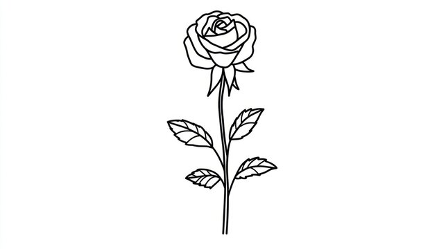 Simple black-line drawing of a rose