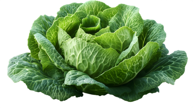 Fresh green cabbage head isolated against a deep healthy organic food photography isolated on white transparent background PNG cutout