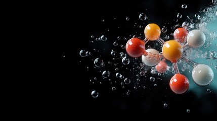 A vibrant depiction of colorful molecular structures, encapsulated by bubbles, representing the beauty of chemistry and the interplay of elements in a captivating visual.