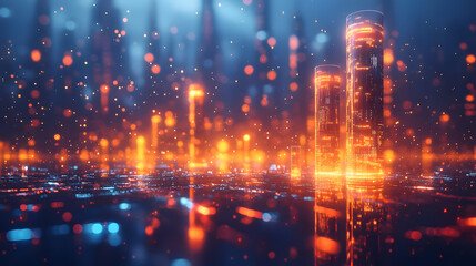 Blurred Building Shapes and Fiber Optic Light Points for Urban Economy Report Covers or Posters