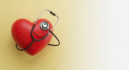 Red heart symbol and stethoscope healthcare concept vital signs medical checkup healthy lifestyle