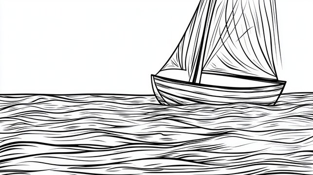 Simple sailboat on wavy sea