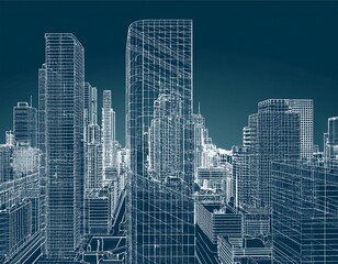 Obraz premium wireframe cityscape 3d illustration