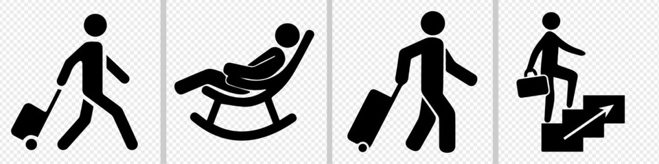 Passenger Pulling Rolling Bag Icon.  editable stroke outline sign, eps 10.