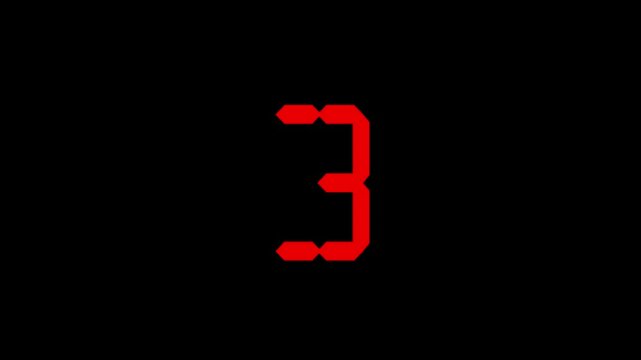 Countdown start from 10 seconds and counts down to 0 seconds with countdown 10-0 animated on a black background.