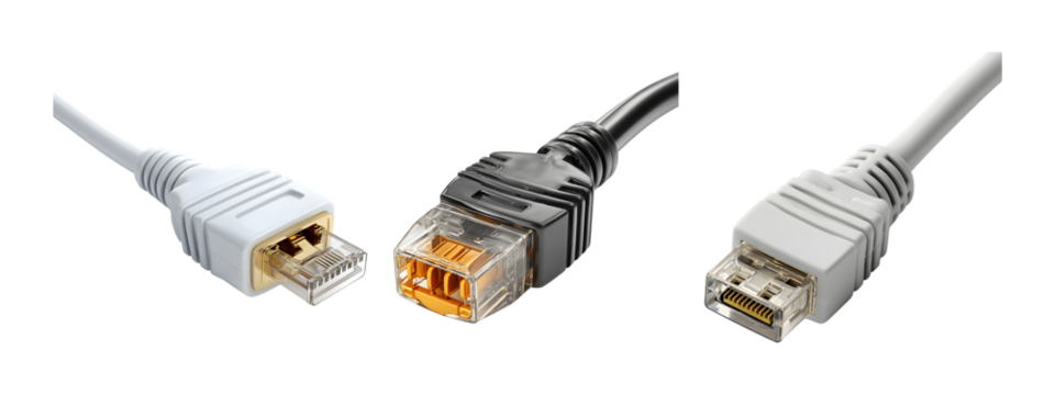 Ethernet Cable with RJ45 Plug PNG – Network Cable Isolated on Transparent Background for Connectivity - Powered by Adobe