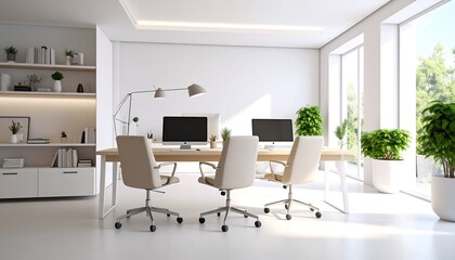 Modern office interior with computers.