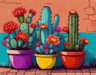 Generated image Cactus succulents plants in pots 