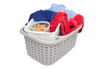 Messy laundry basket isolated on white