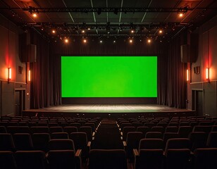Obraz premium Empty movie theater with green screen (1)