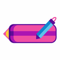 Pink and purple pencil case vector icon on white background.