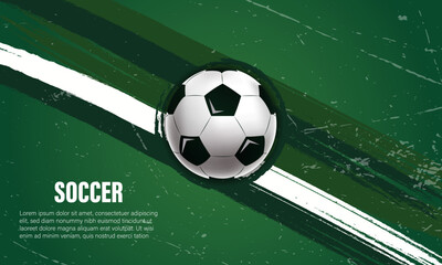 Grunge soccer template with football ball on green textured background. Ideal for sports flyers, tournament posters, or team advertisements.