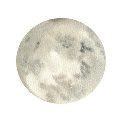 Black and white full moon watercolor illustration. Hand drawn lunar clipart, astrology symbol in galaxy painting, magic night astronomy element for card,label, logo, design