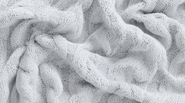 White knitted fabric. Versatile texture background for fashion catalogs, textile designs, winter themed projects, or cozy product branding.