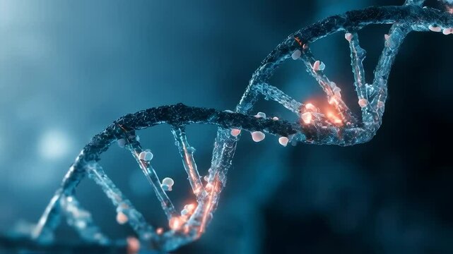 A glowing DNA double helix, symbolizing epigenetic modification