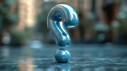 Glossy blue question mark on blurred reflective surface, abstract concept image - Powered by Adobe