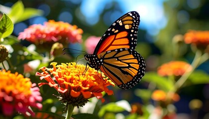 Obraz premium Monarch butterfly on orange flower. (2)