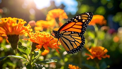 Obraz premium Monarch butterfly on orange flower.