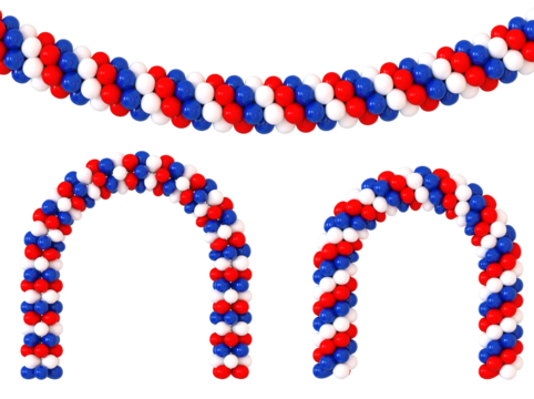 set arches de ballons tricolore aux couleurs de la France pour le 14 juillet, les commémorations ou les french days - illustration 3D sur fond transparent - Powered by Adobe